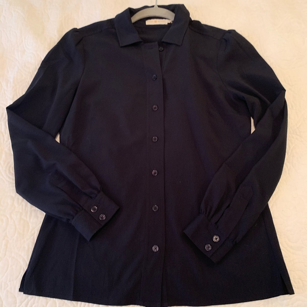 Tory Burch Navy Button-Front Long Sleeve Blouse